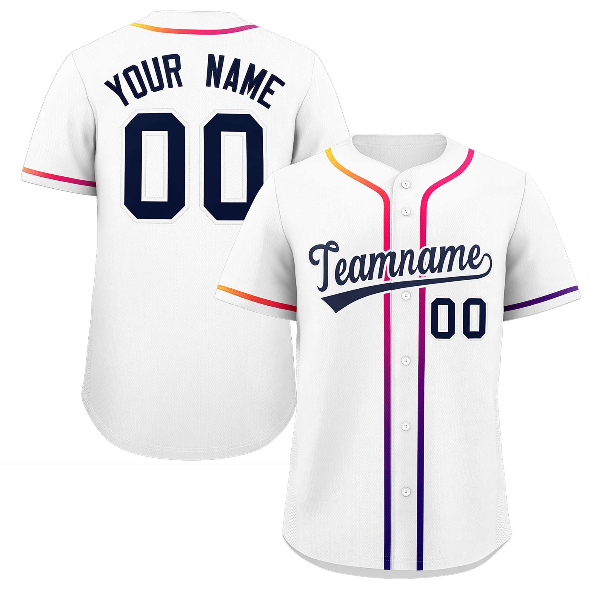 Custom White Navy Personalized Gradient Ribbed Design Authentic Baseball Jersey