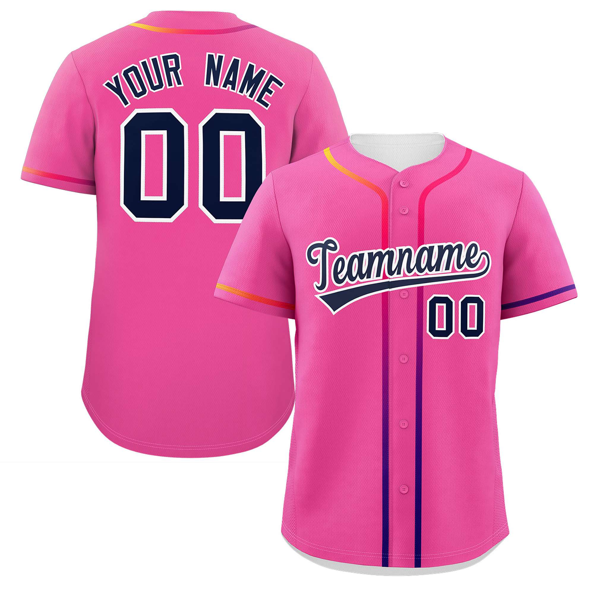 Custom Pink Navy Personalized Gradient Ribbed Design Authentic Baseball Jersey