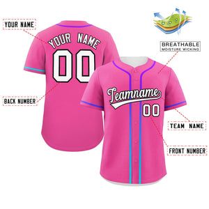 Custom Pink White Personalized Gradient Ribbed Design Authentic Baseball Jersey