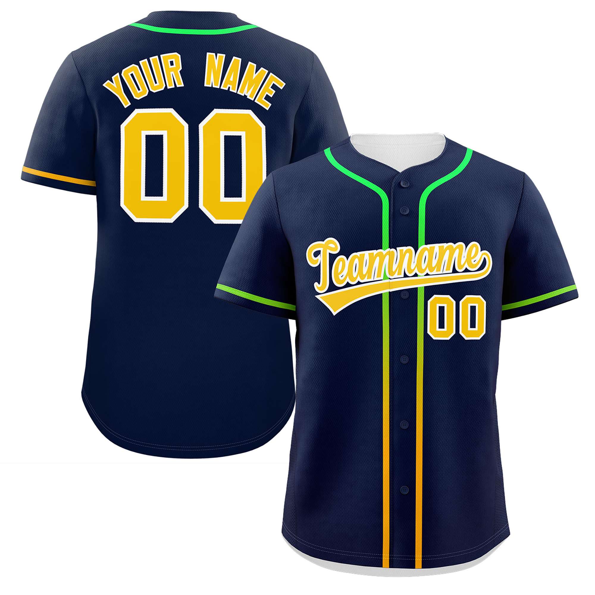 Custom Navy Gold Personalized Gradient Ribbed Design Authentic Baseball Jersey