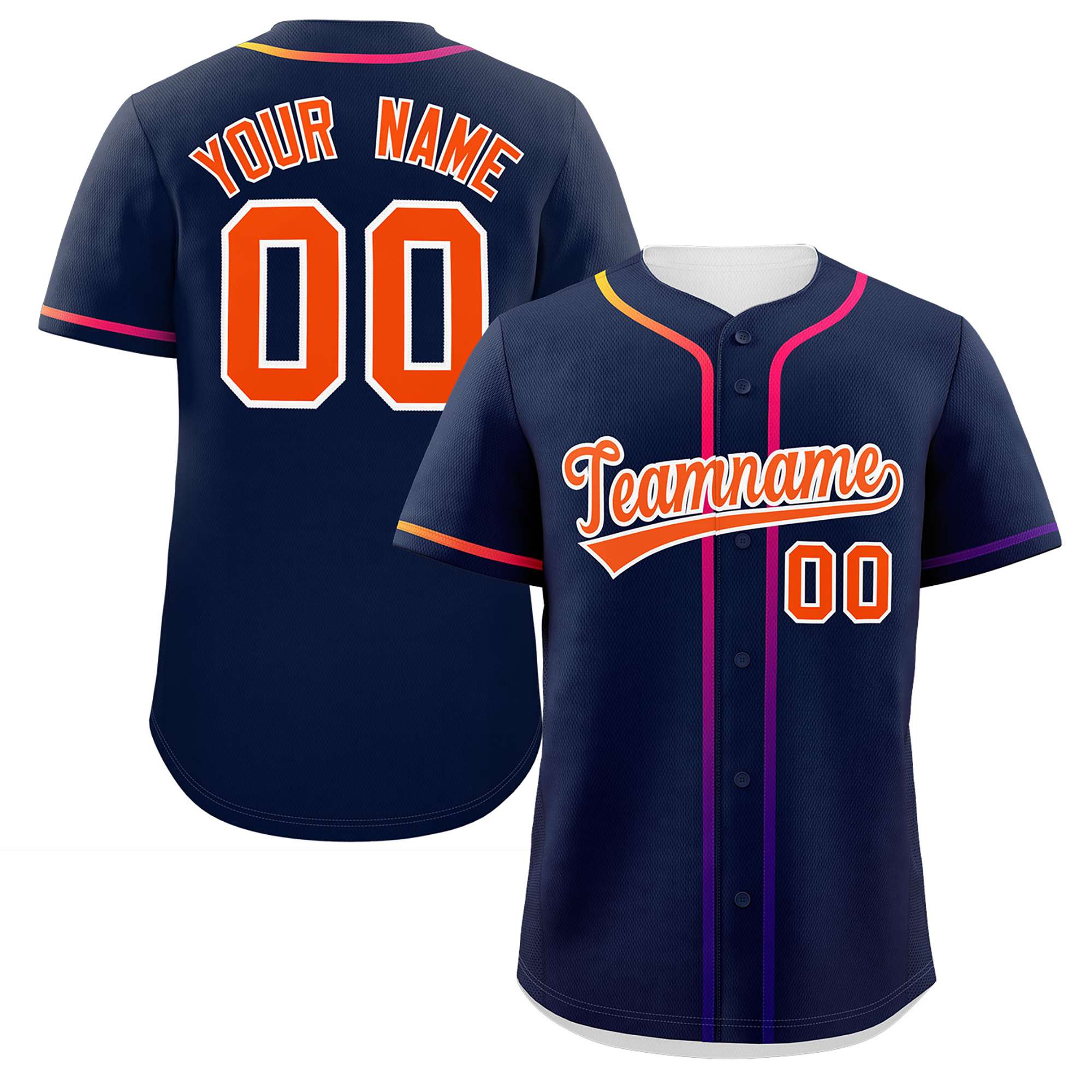 Custom Navy Orange Personalized Gradient Ribbed Design Authentic Baseball Jersey