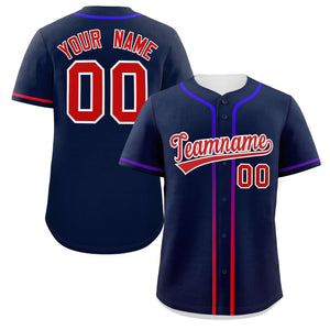 Custom Navy Red Personalized Gradient Ribbed Design Authentic Baseball Jersey