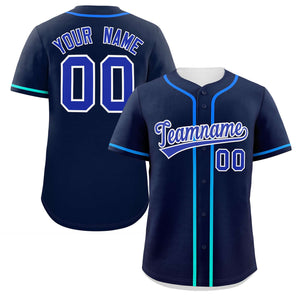 Custom Navy Royal Personalized Gradient Ribbed Design Authentic Baseball Jersey