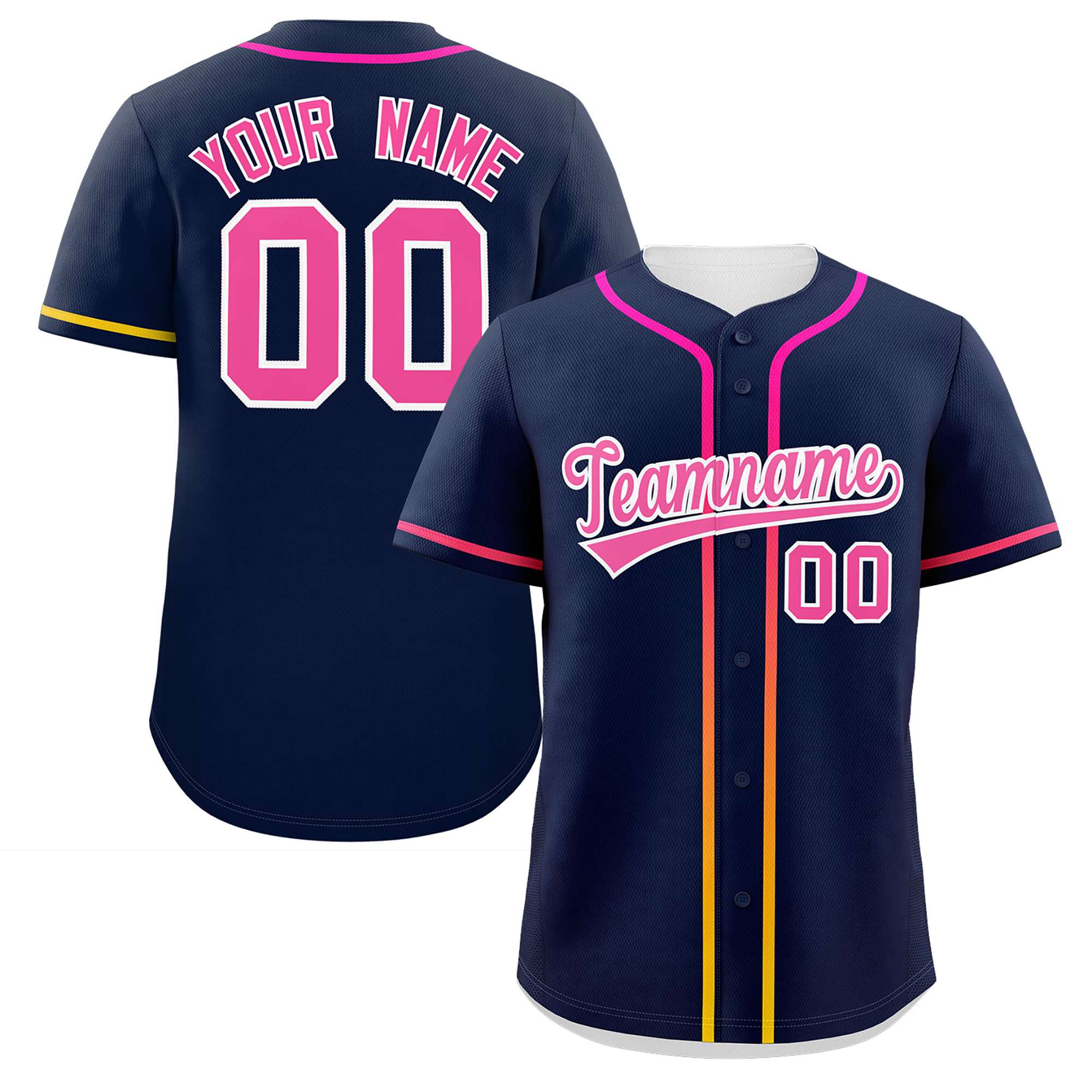 Custom Navy Pink Personalized Gradient Ribbed Design Authentic Baseball Jersey