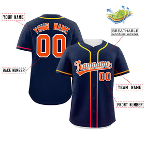 Custom Navy Orange Personalized Gradient Ribbed Design Authentic Baseball Jersey