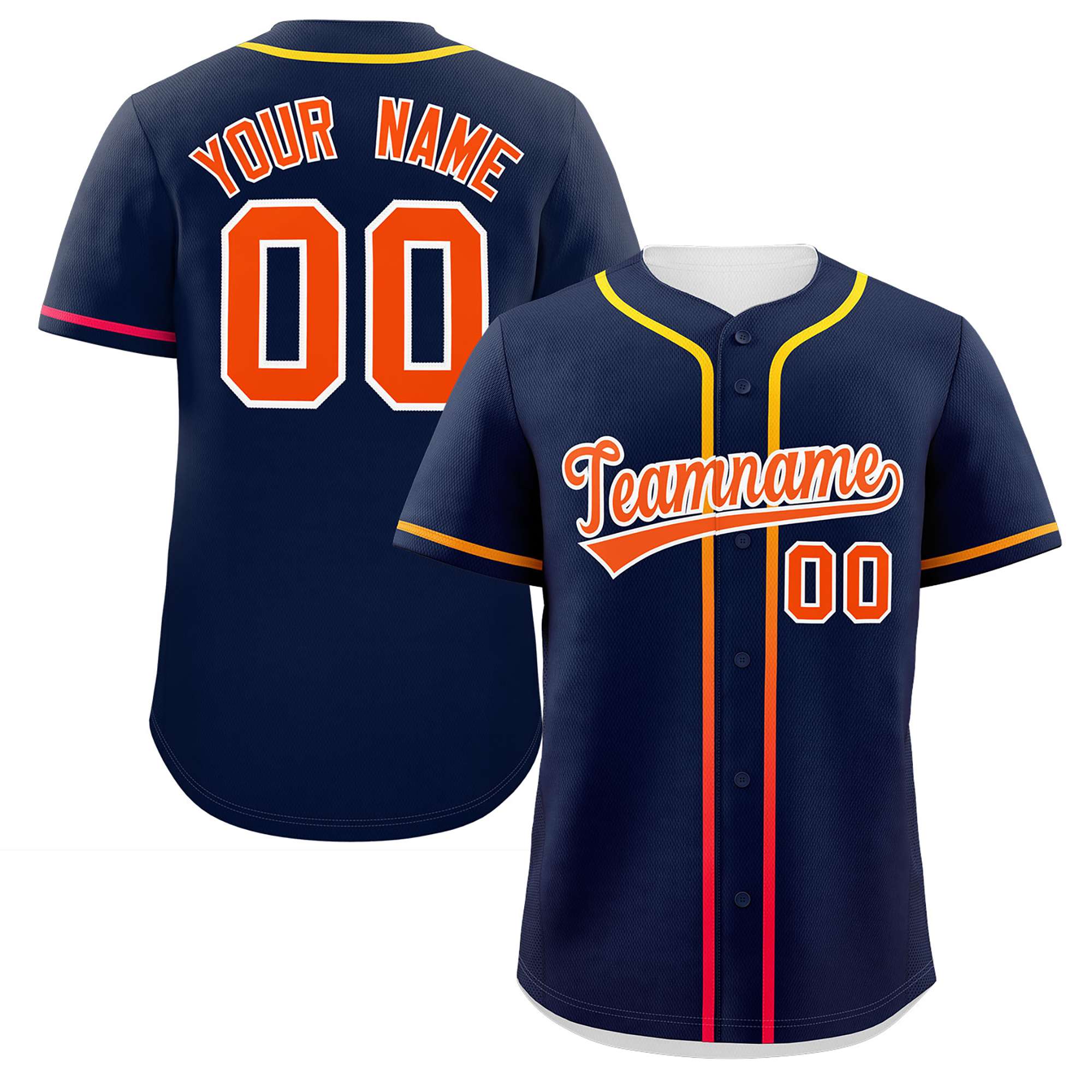 Custom Navy Orange Personalized Gradient Ribbed Design Authentic Baseball Jersey