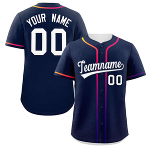 Custom Navy White Personalized Gradient Ribbed Design Authentic Baseball Jersey