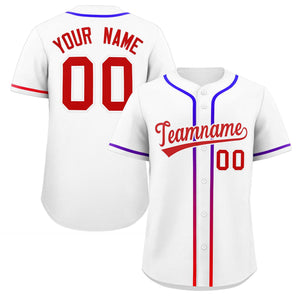 Custom White Red Personalized Gradient Ribbed Design Authentic Baseball Jersey