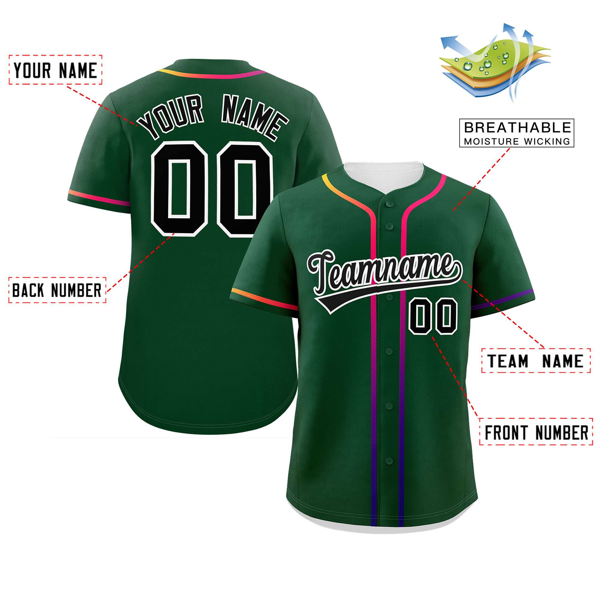 Custom Green Black Personalized Gradient Ribbed Design Authentic Baseball Jersey