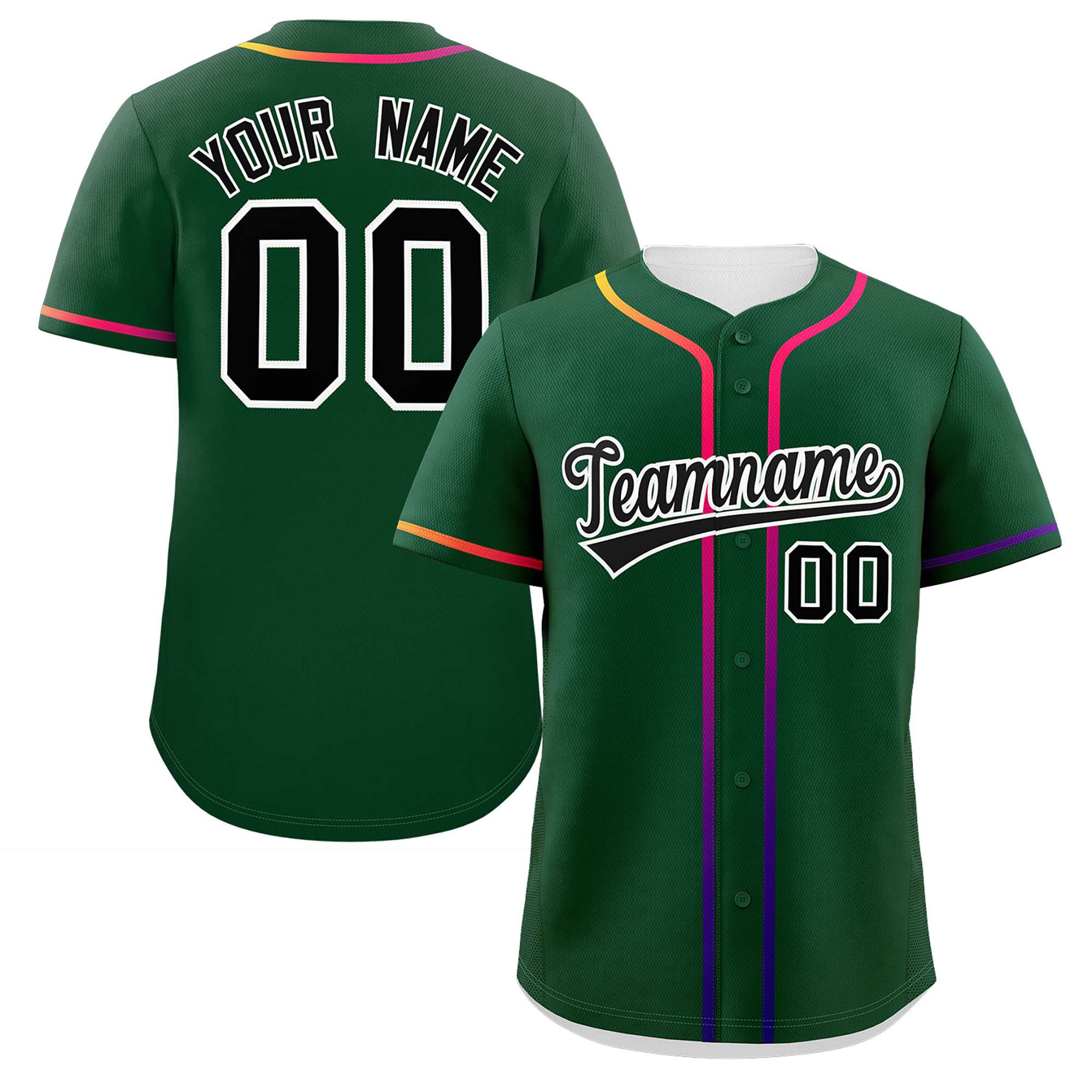 Custom Green Black Personalized Gradient Ribbed Design Authentic Baseball Jersey