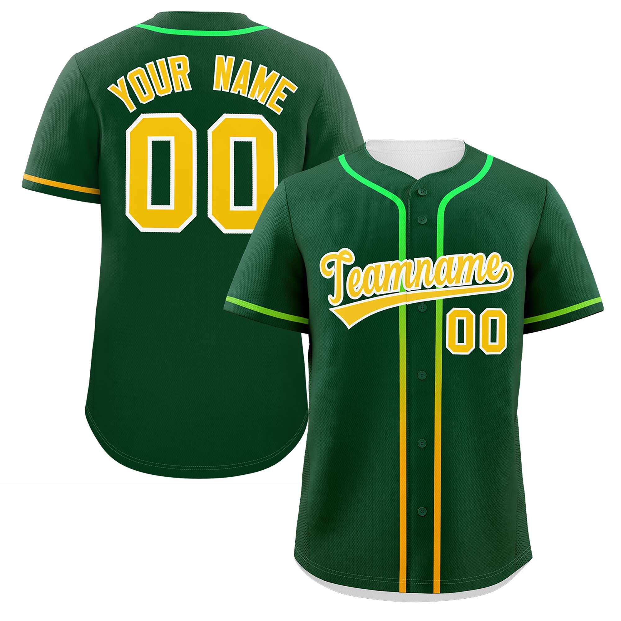 Custom Green Gold Personalized Gradient Ribbed Design Authentic Baseball Jersey