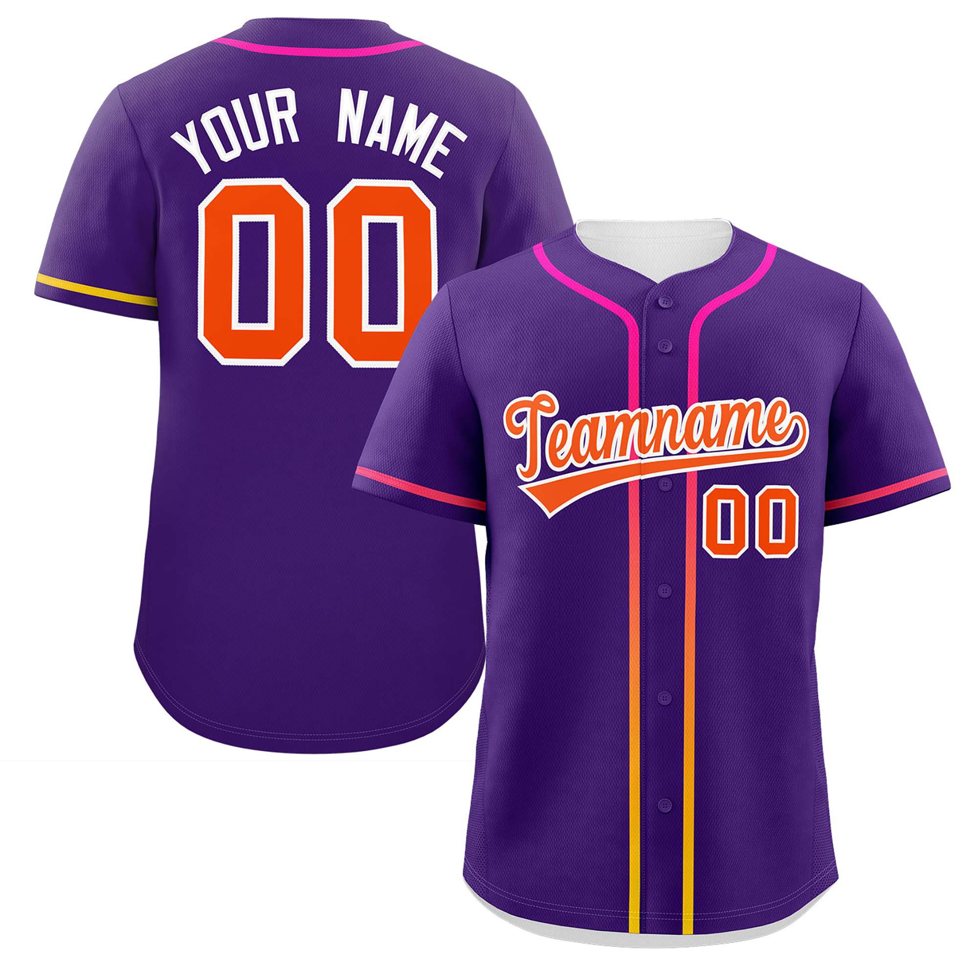 Custom Purple Orange Personalized Gradient Ribbed Design Authentic Baseball Jersey