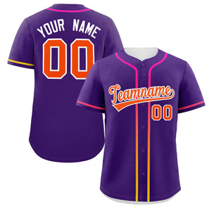 Custom Purple Orange Personalized Gradient Ribbed Design Authentic Baseball Jersey