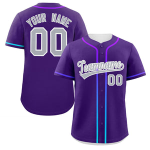 Custom Purple Light Gray Personalized Gradient Ribbed Design Authentic Baseball Jersey