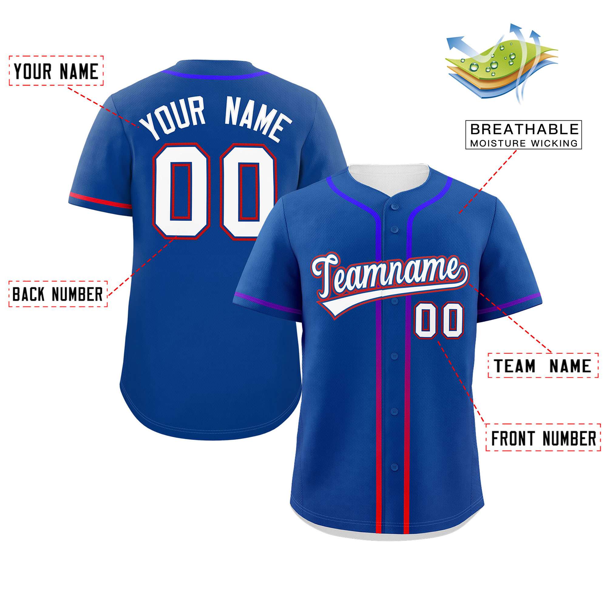 Custom Royal White Personalized Gradient Ribbed Design Authentic Baseball Jersey