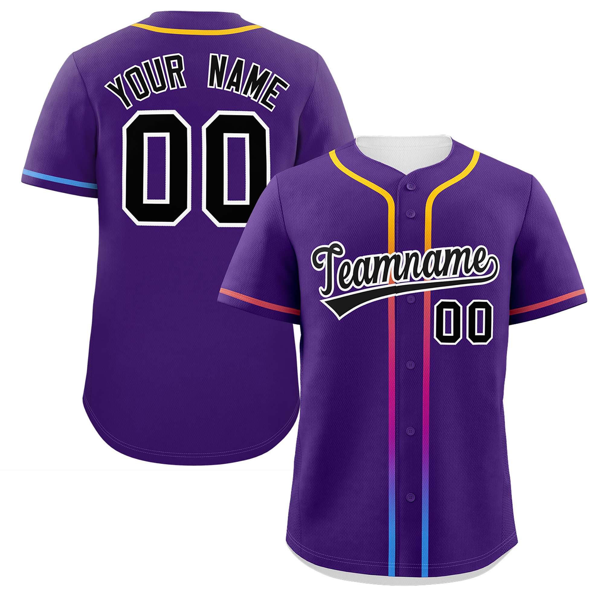 Custom Purple Black Personalized Gradient Ribbed Design Authentic Baseball Jersey