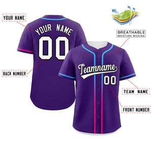 Custom Purple White Personalized Gradient Ribbed Design Authentic Baseball Jersey