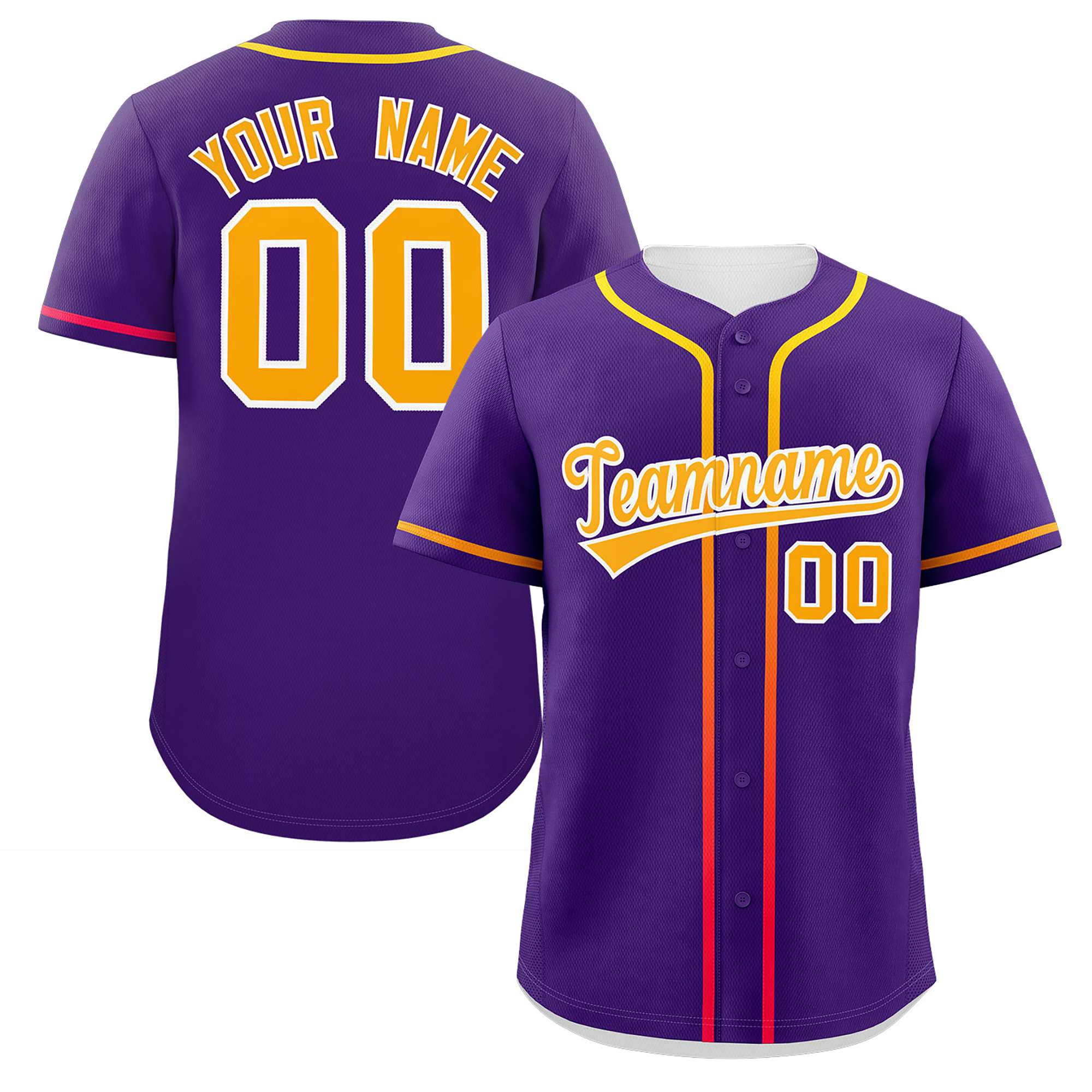 Custom Purple Yellow Personalized Gradient Ribbed Design Authentic Baseball Jersey