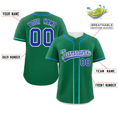 Custom Kelly Green Royal Personalized Gradient Ribbed Design Authentic Baseball Jersey