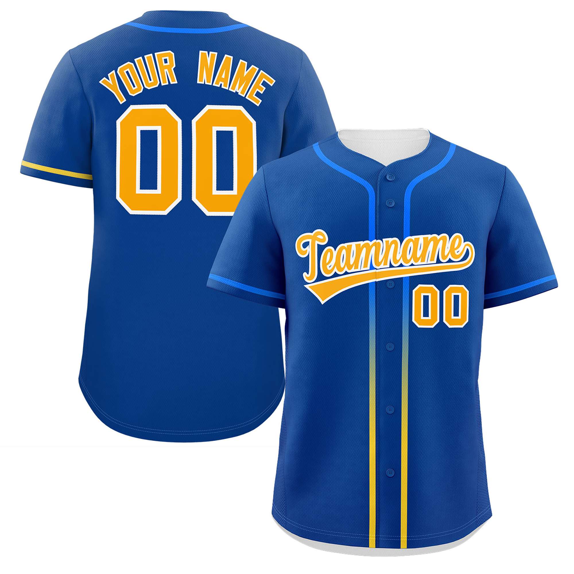 Custom Royal Yellow Personalized Gradient Ribbed Design Authentic Baseball Jersey