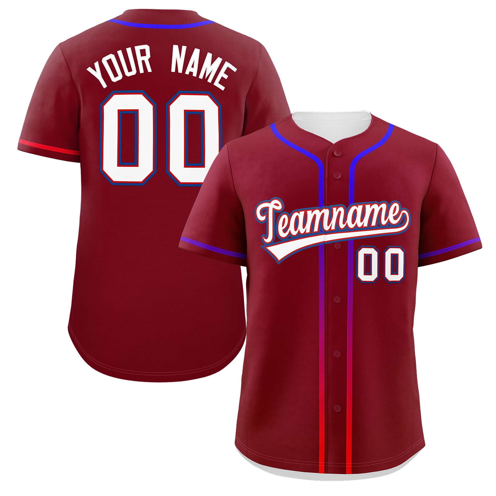 Custom Crimson White Personalized Gradient Ribbed Design Authentic Baseball Jersey