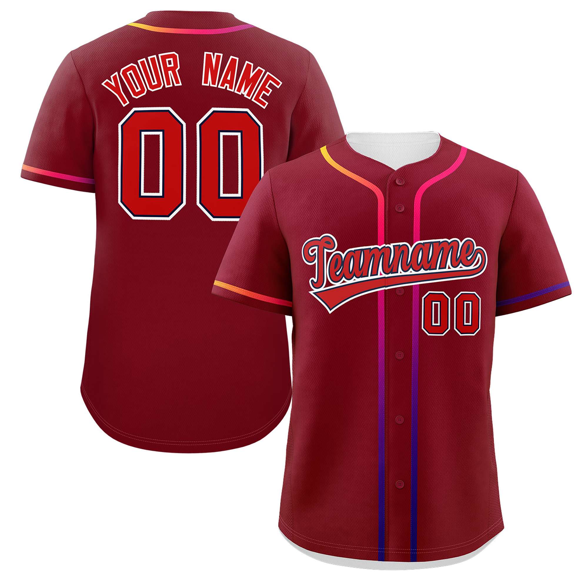 Custom Crimson Red Personalized Gradient Ribbed Design Authentic Baseball Jersey