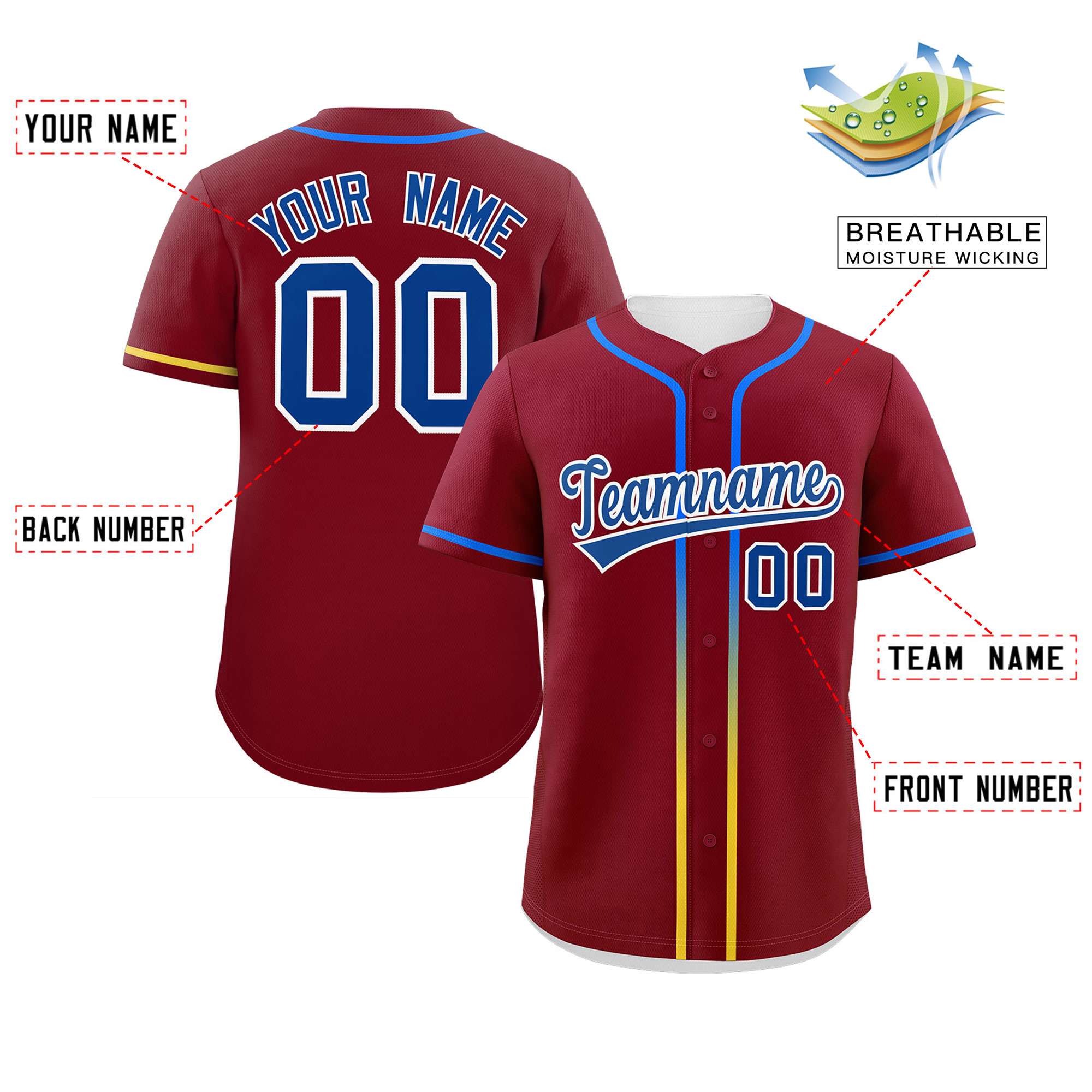 Custom Crimson Royal Personalized Gradient Ribbed Design Authentic Baseball Jersey