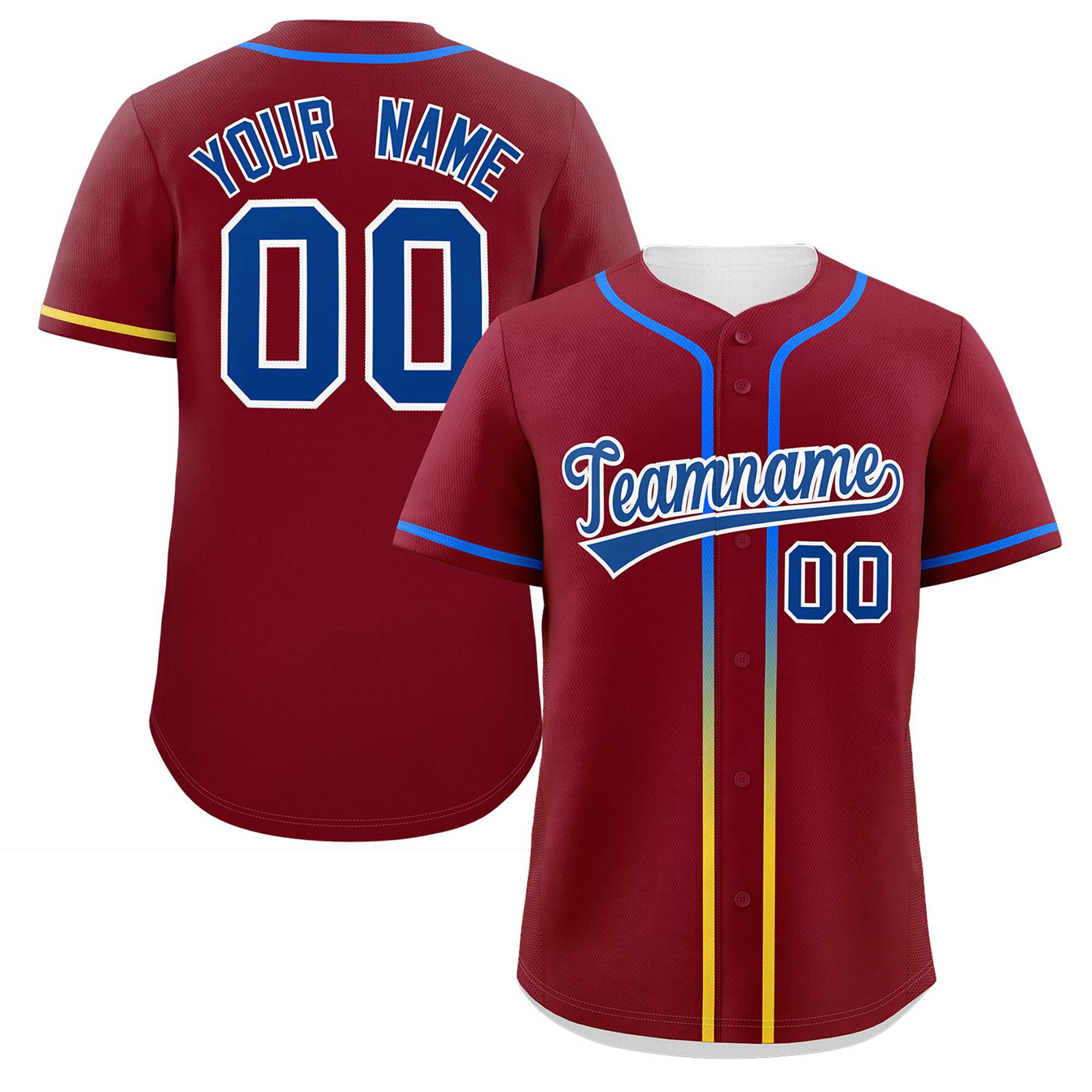 Custom Crimson Royal Personalized Gradient Ribbed Design Authentic Baseball Jersey