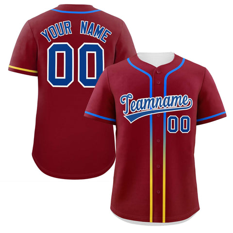 Custom Crimson Royal Personalized Gradient Ribbed Design Authentic Baseball Jersey