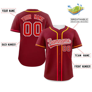 Custom Crimson Red Personalized Gradient Ribbed Design Authentic Baseball Jersey