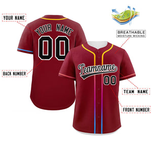 Custom Crimson Black Personalized Gradient Ribbed Design Authentic Baseball Jersey