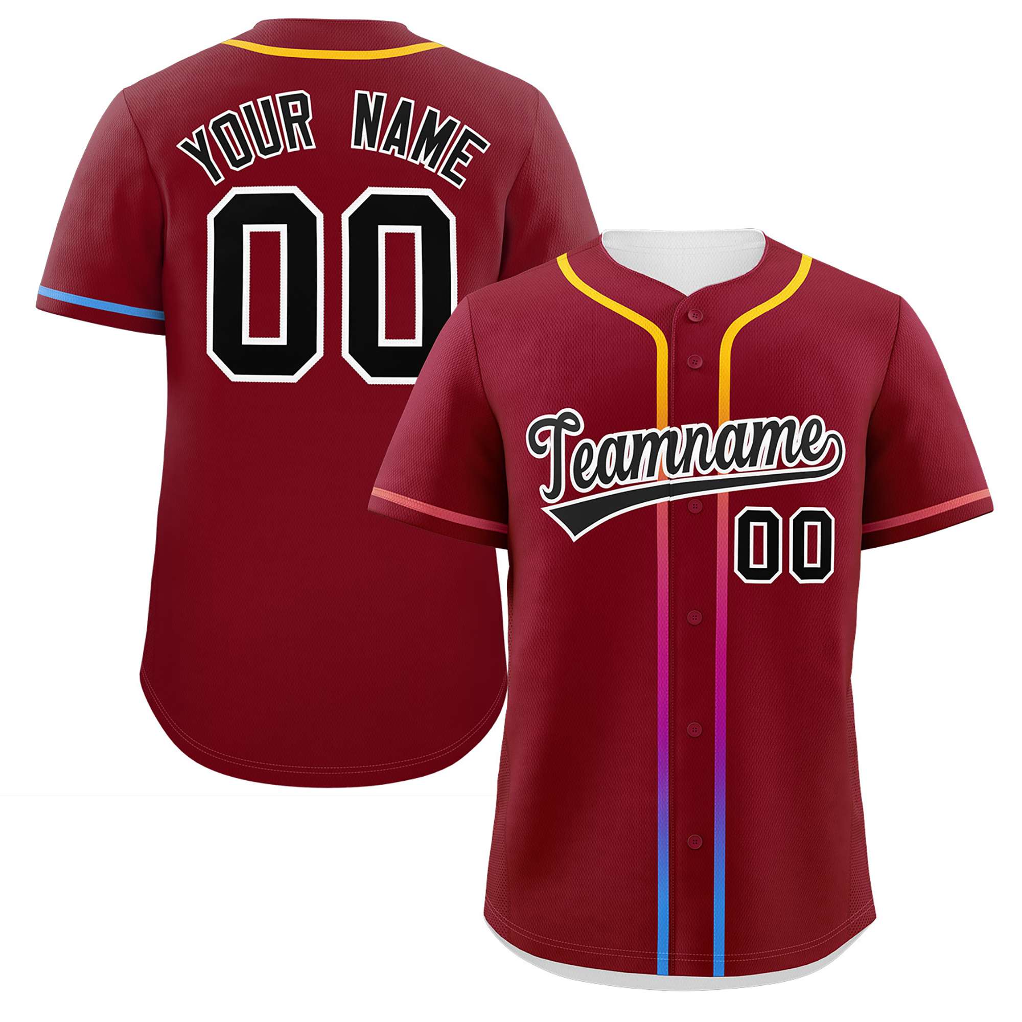 Custom Crimson Black Personalized Gradient Ribbed Design Authentic Baseball Jersey