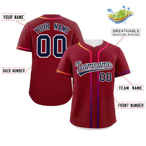 Custom Crimson Navy Personalized Gradient Ribbed Design Authentic Baseball Jersey