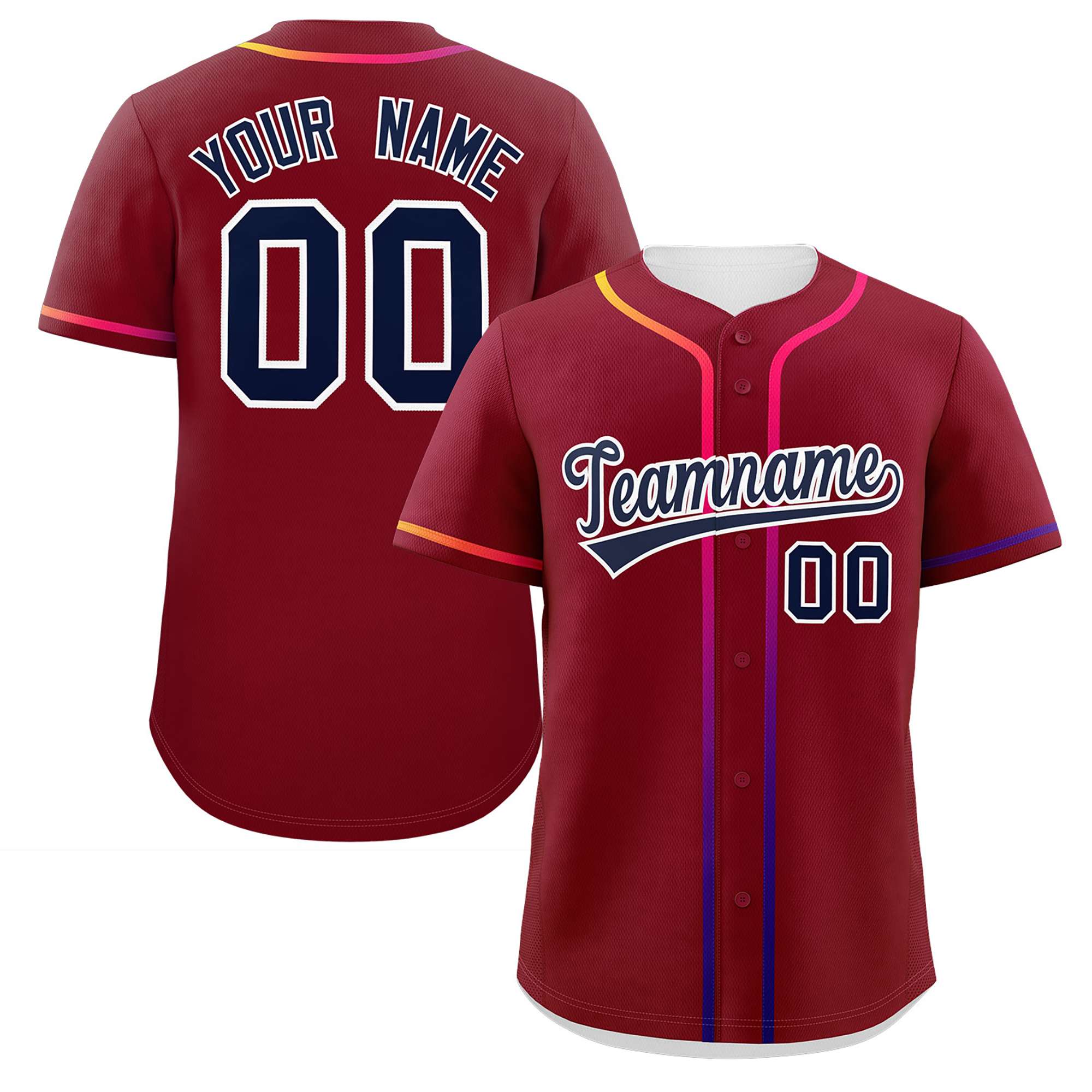 Custom Crimson Navy Personalized Gradient Ribbed Design Authentic Baseball Jersey