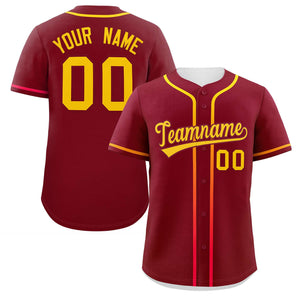 Custom Crimson Gold Personalized Gradient Ribbed Design Authentic Baseball Jersey