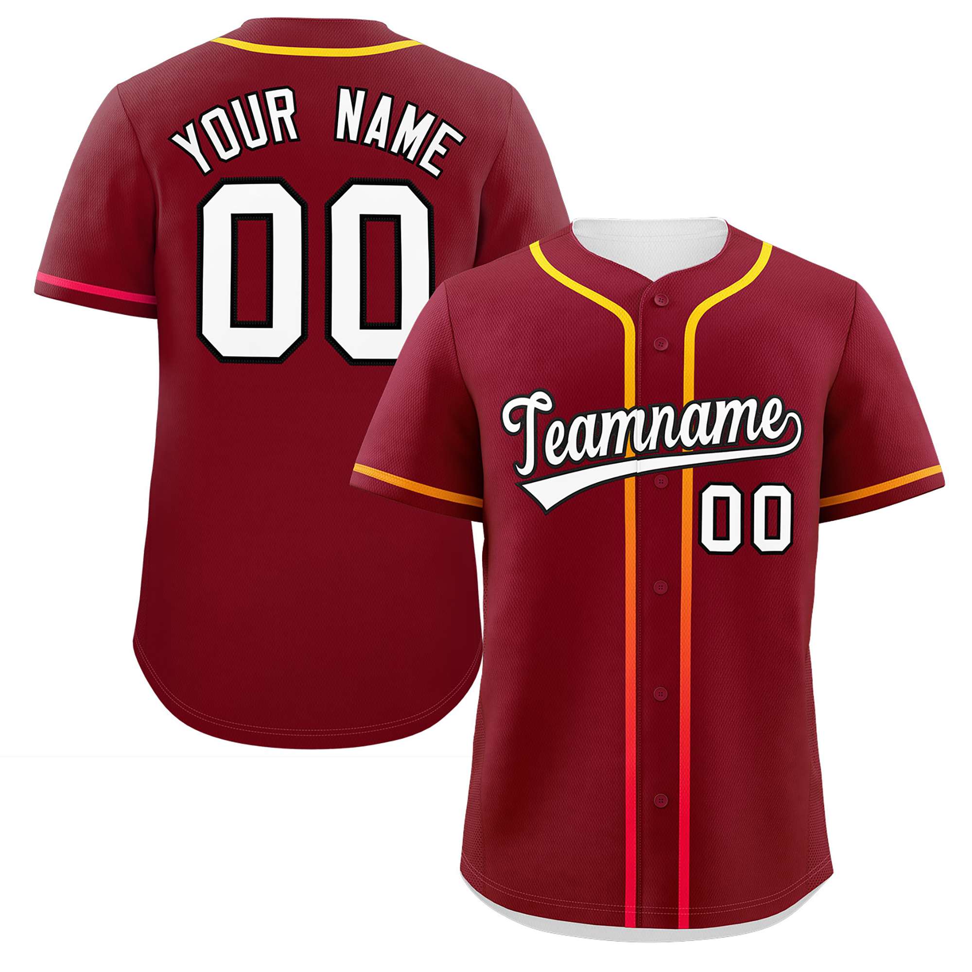 Custom Crimson White Personalized Gradient Ribbed Design Authentic Baseball Jersey