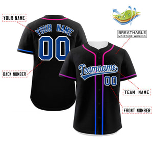 Custom Black Royal Personalized Gradient Ribbed Design Authentic Baseball Jersey