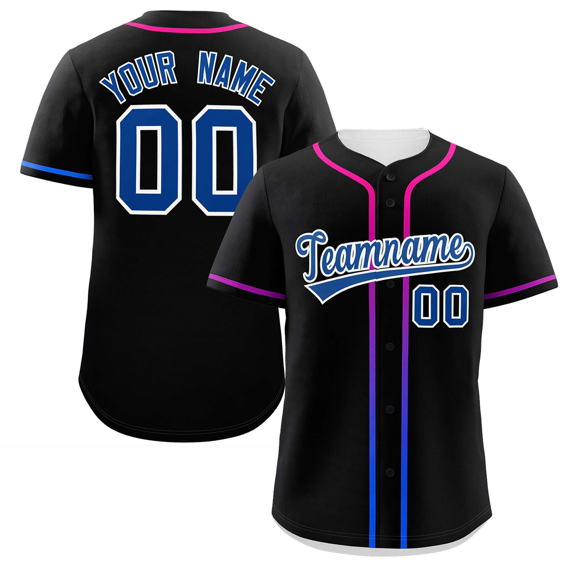 Custom Black Royal Personalized Gradient Ribbed Design Authentic Baseball Jersey