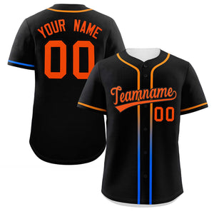 Custom Black Orange Personalized Gradient Ribbed Design Authentic Baseball Jersey