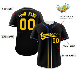 Custom Black Gold Personalized Gradient Ribbed Design Authentic Baseball Jersey