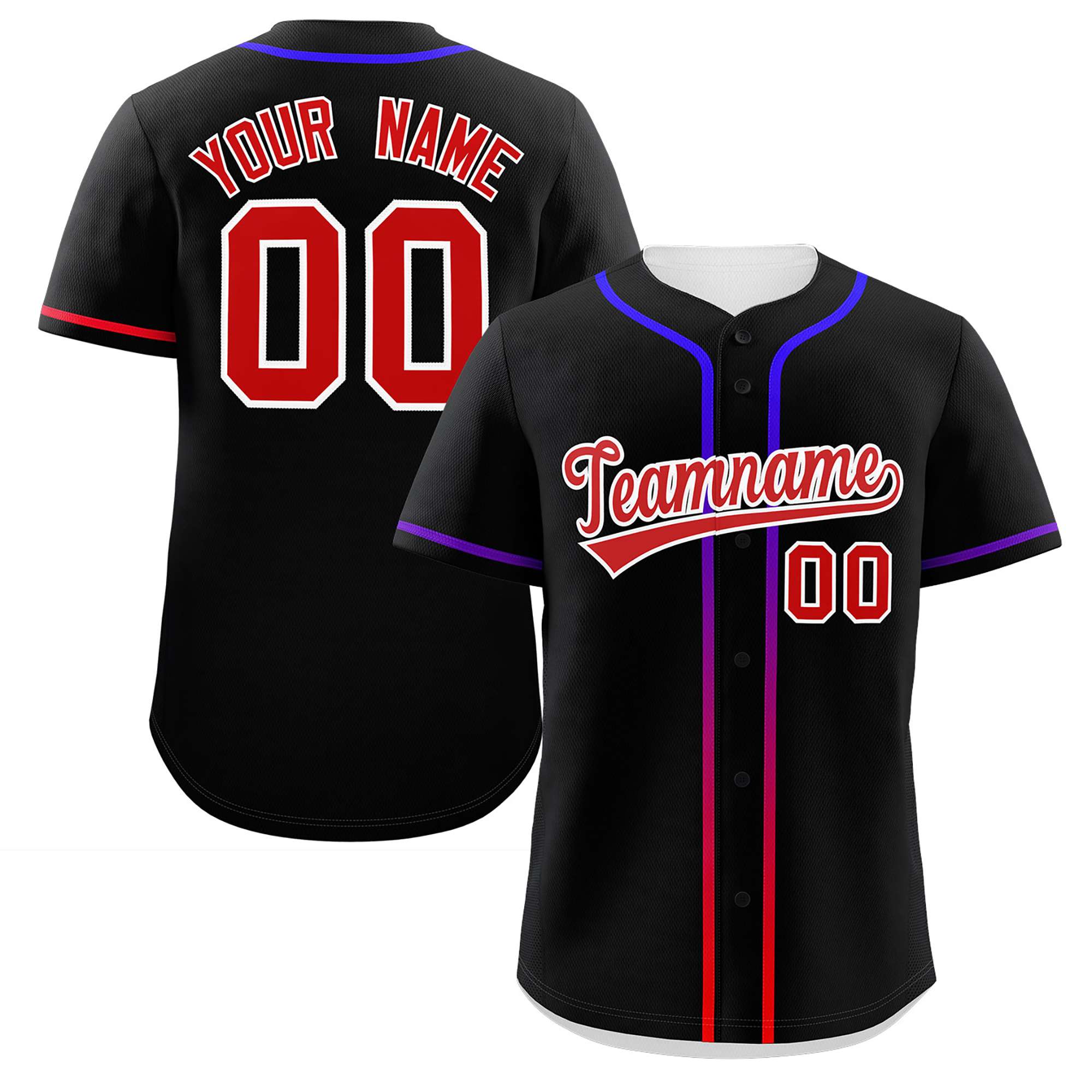 Custom Black Red Personalized Gradient Ribbed Design Authentic Baseball Jersey