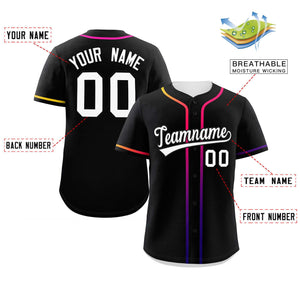 Custom Black White Personalized Gradient Ribbed Design Authentic Baseball Jersey