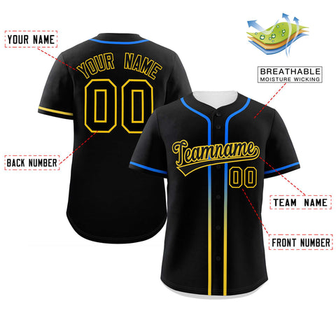 Custom Black Gold Personalized Gradient Ribbed Design Authentic Baseball Jersey