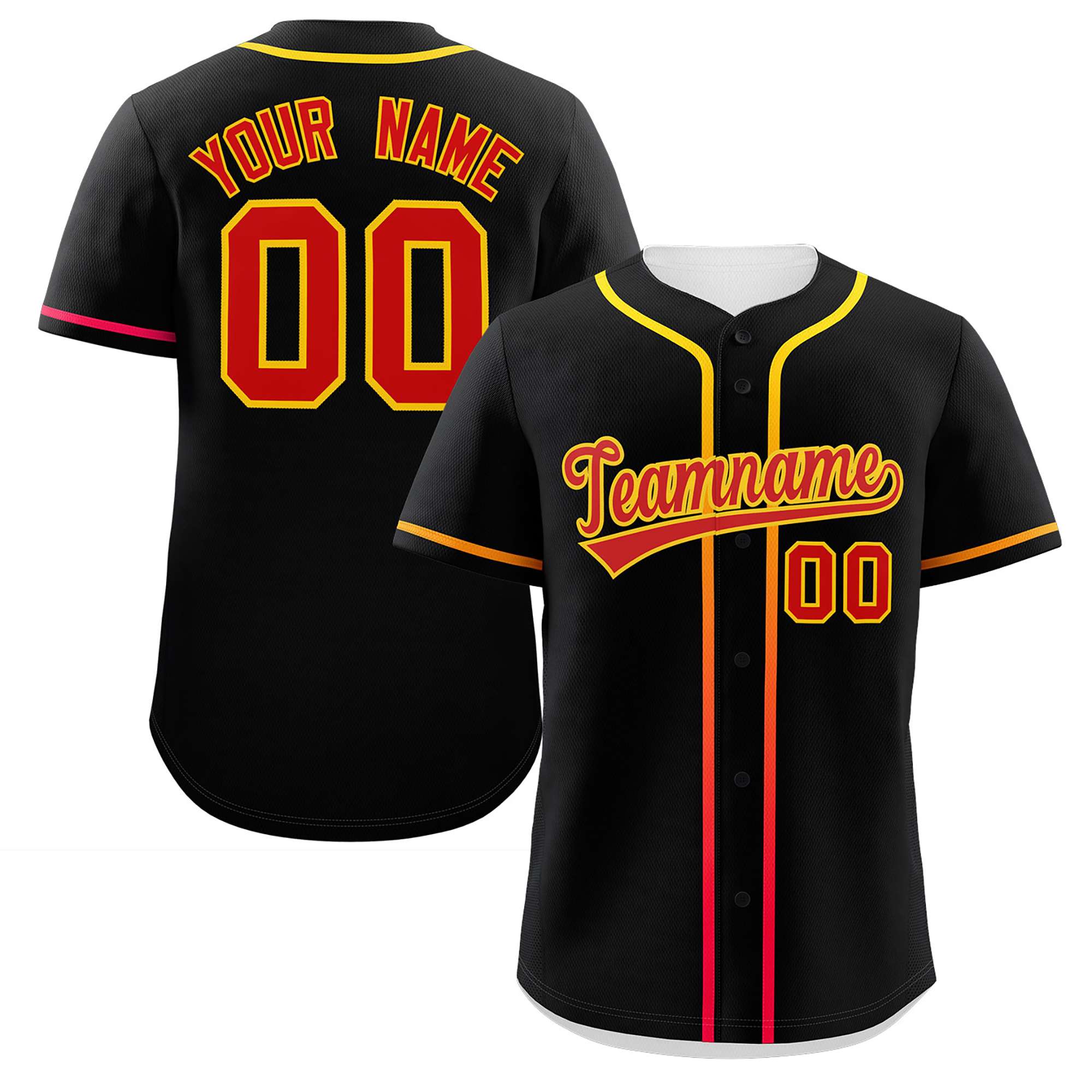 Custom Black Red Personalized Gradient Ribbed Design Authentic Baseball Jersey