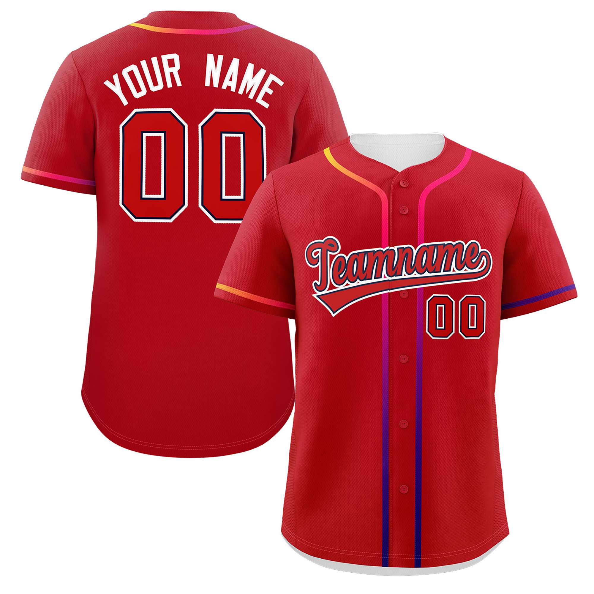 Custom Red White Personalized Gradient Ribbed Design Authentic Baseball Jersey