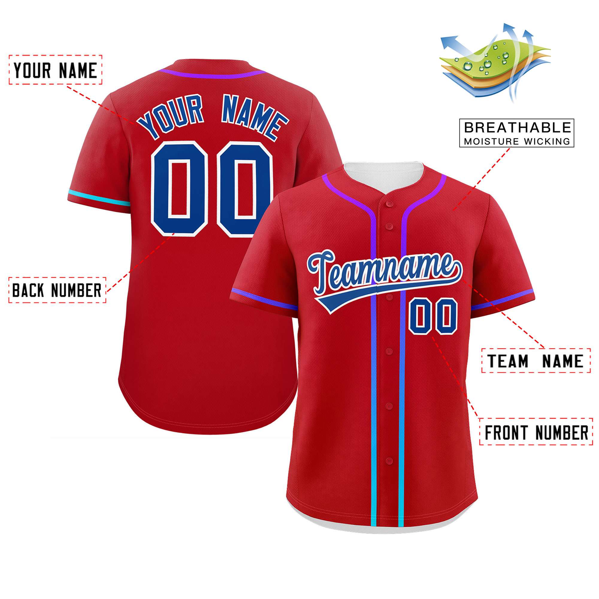 Custom Red Royal Personalized Gradient Ribbed Design Authentic Baseball Jersey