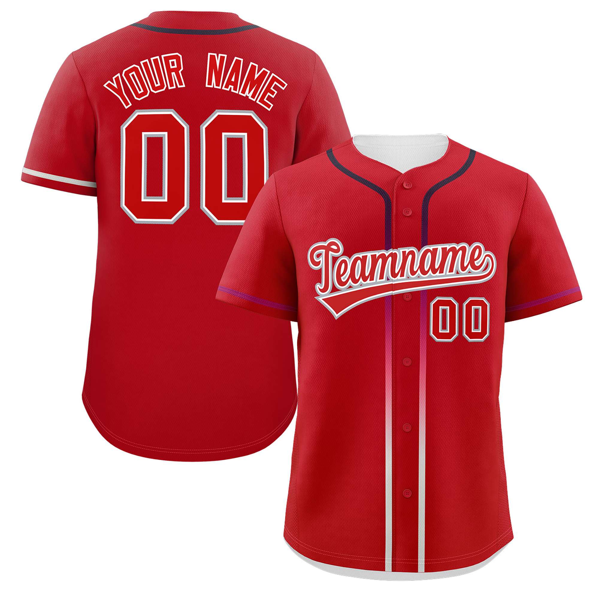 Custom Red Personalized Gradient Ribbed Design Authentic Baseball Jersey