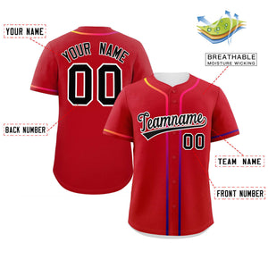 Custom Red Black Personalized Gradient Ribbed Design Authentic Baseball Jersey