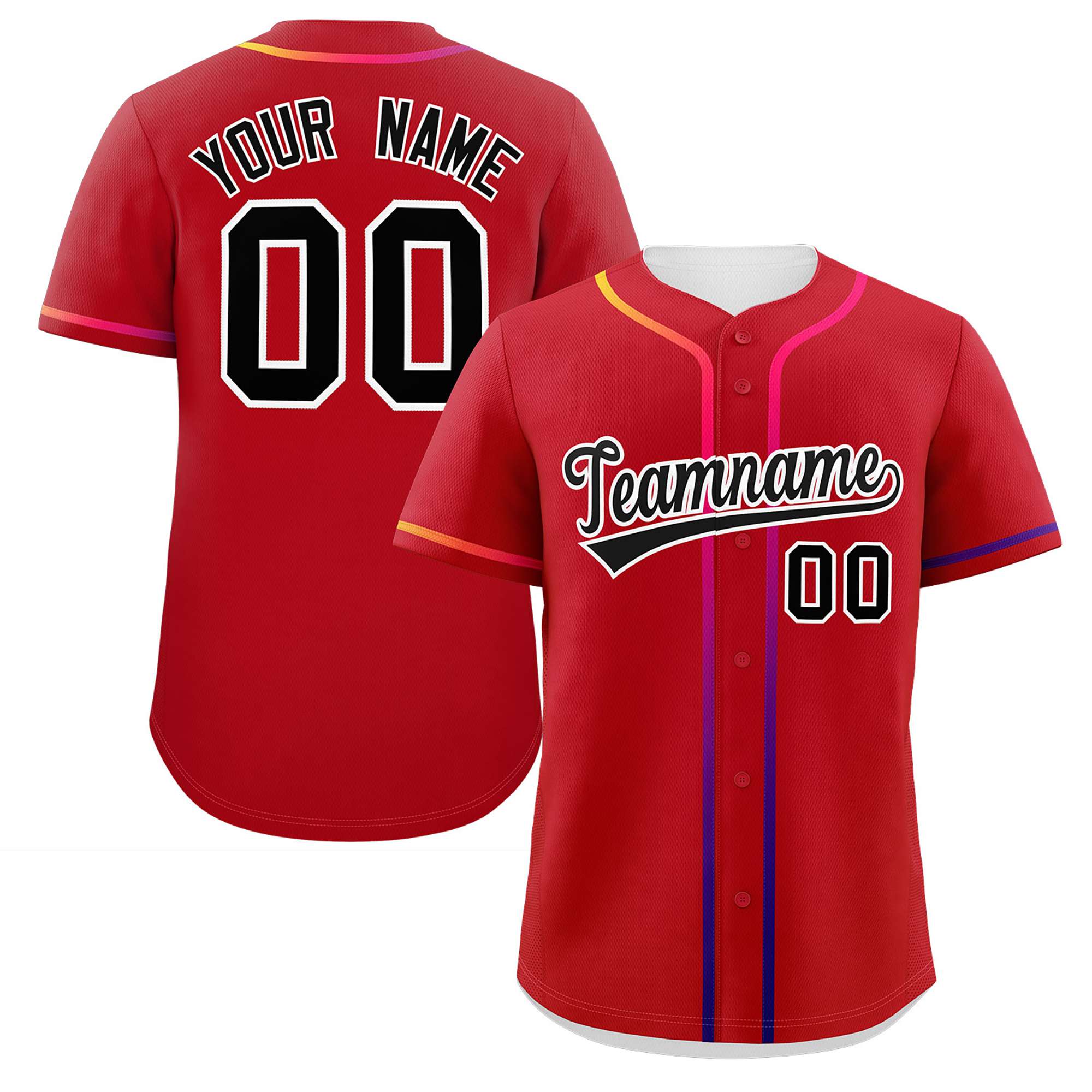 Custom Red Black Personalized Gradient Ribbed Design Authentic Baseball Jersey