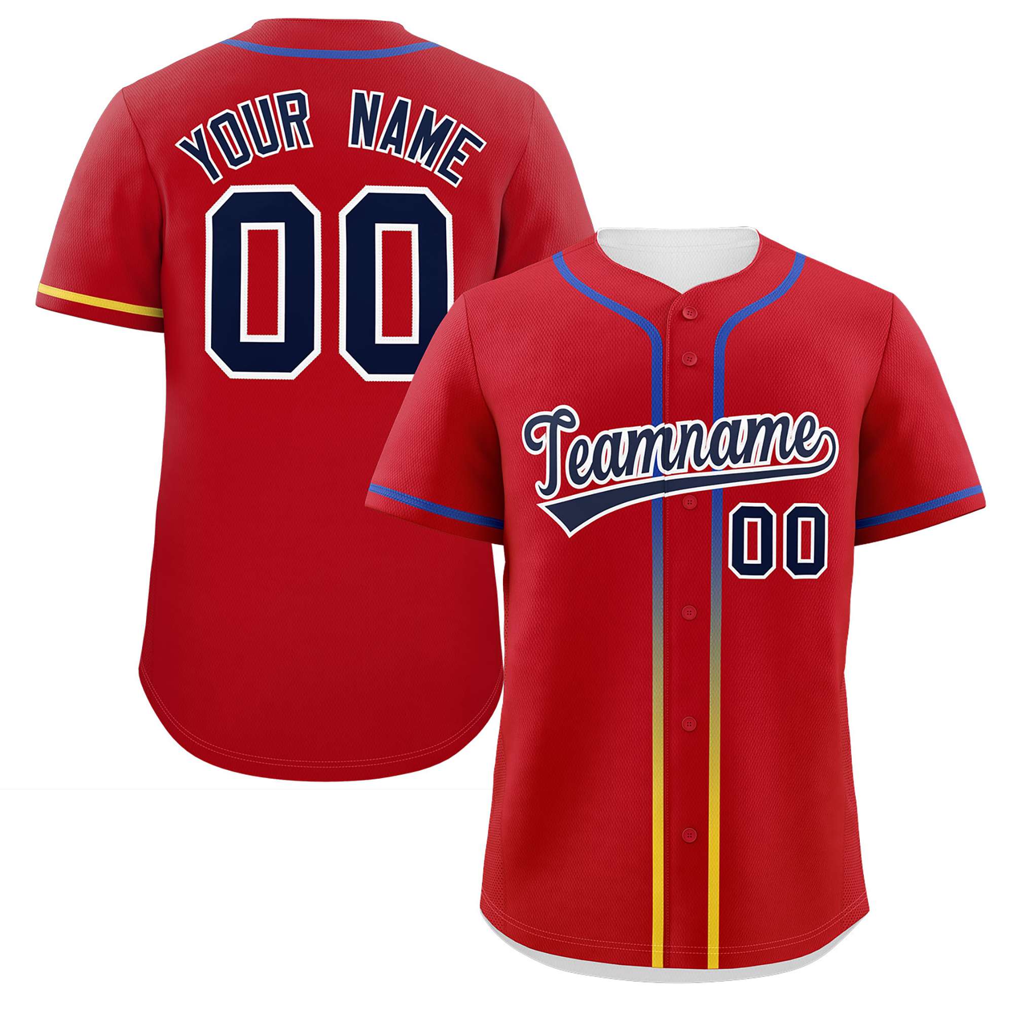 Custom Red Navy Personalized Gradient Ribbed Design Authentic Baseball Jersey